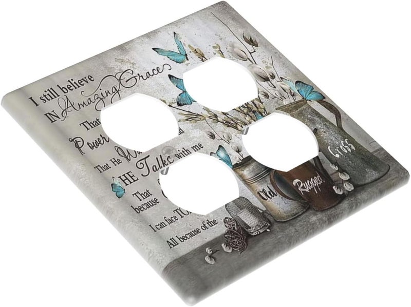 Sghxwp Decorative Outlet Covers Blue Butterfly Rustic Flower Inspirational Quotes 2 Gang Double Duplex Light Switch Cover Wall Plates Electrical Socket Cover Art Faceplate for Bathroom Bedroom Decor - Image 3